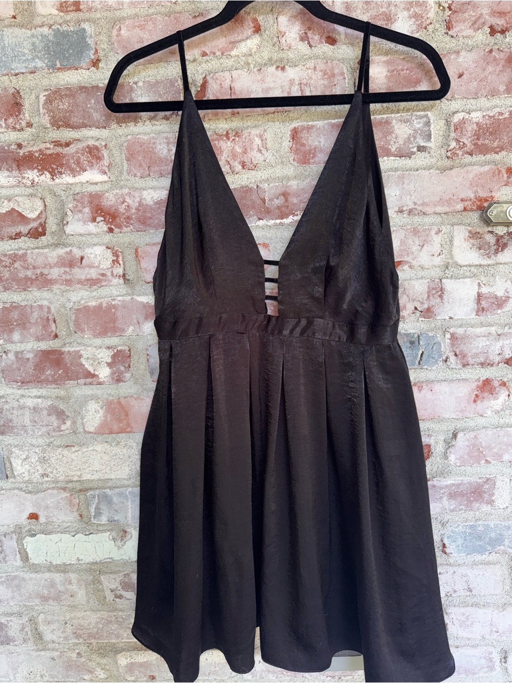 Free People Black V-Neck Spaghetti Strap Mini Dress